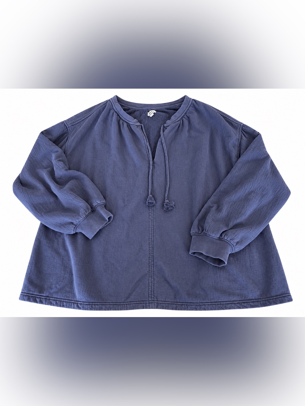 Aerie Blue Oversized Drawstring Split Neck Pullover Top Size Large